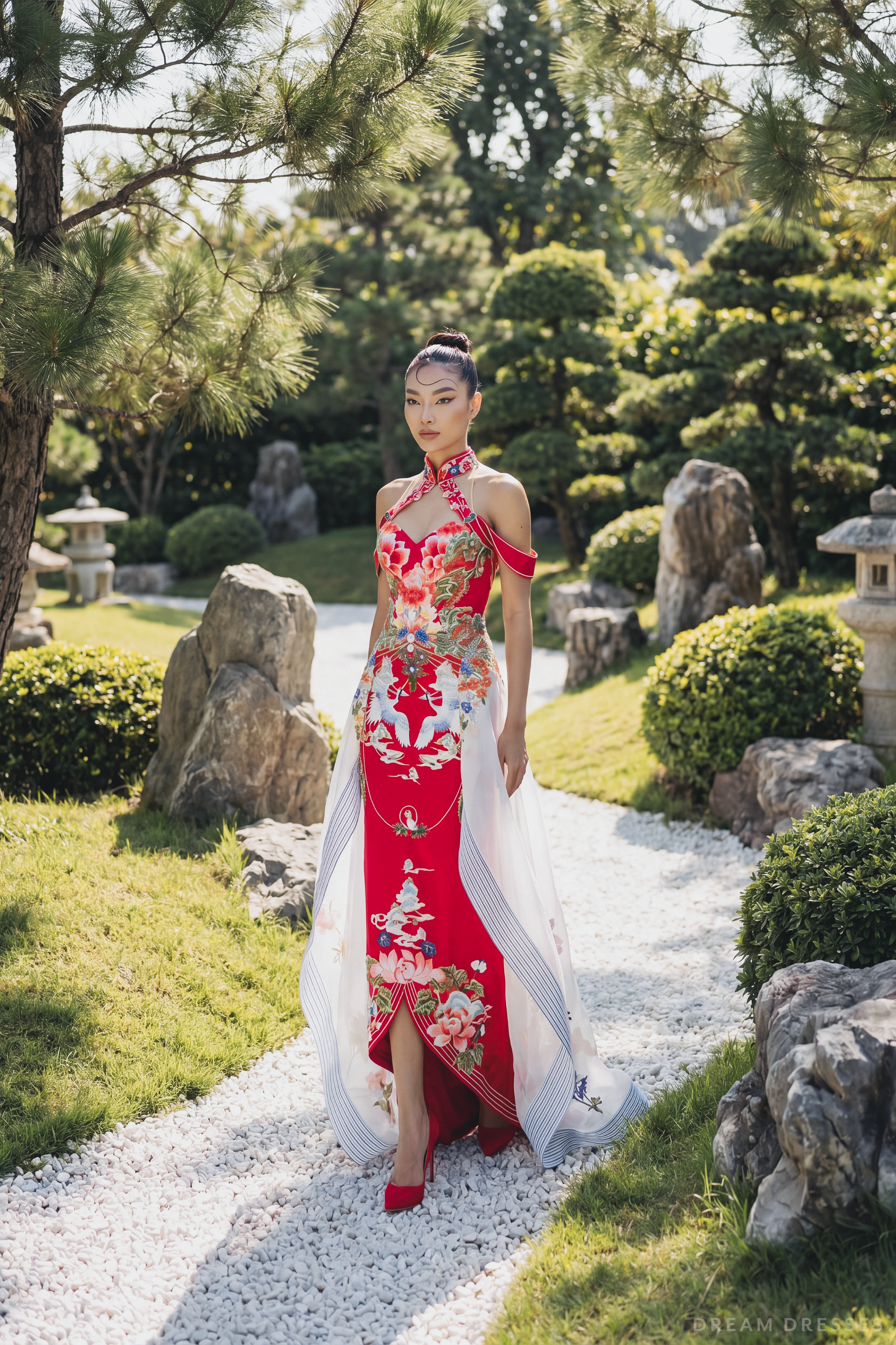Red Modern Bridal Cheongsam Dress (#QIN) 12 / No Overskirt