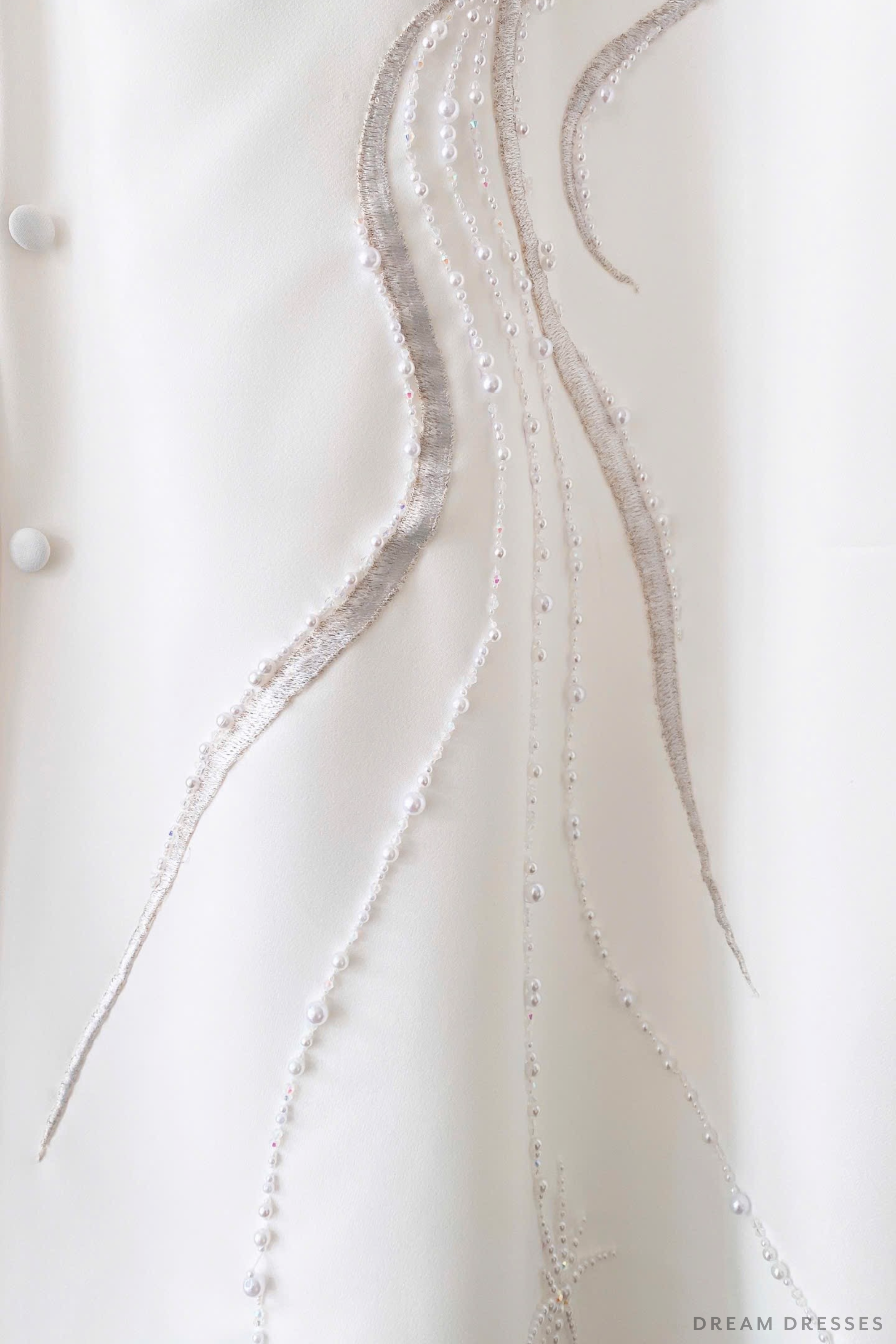 White Groom Ao Dai Jacket with Dragon Embroidery | Vietnamese Ao Dai (#DUNG)