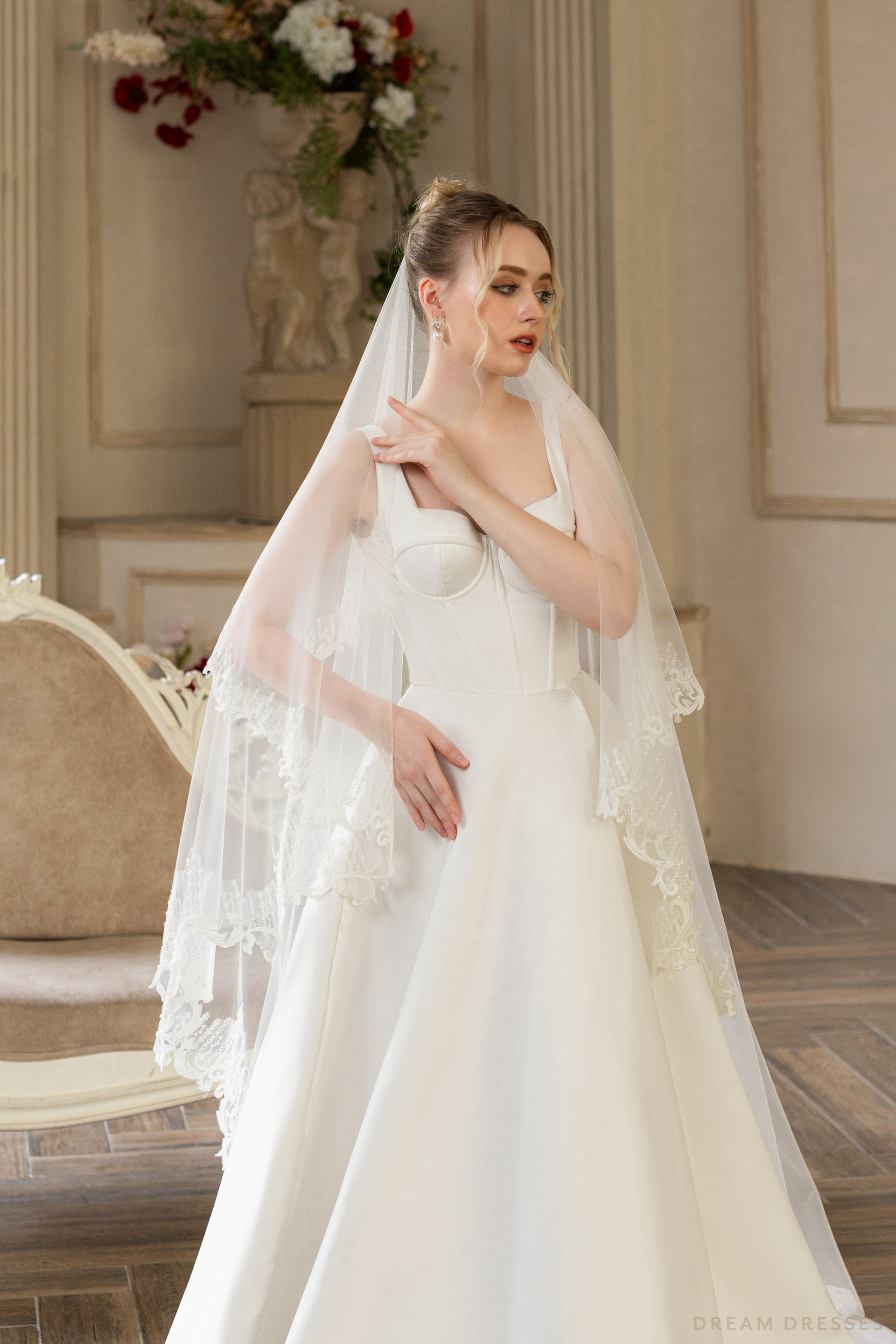 Two Layers Bridal Veil with Sequins Lace (#MALLORIE) - Dream Dresses by P.M.N.
