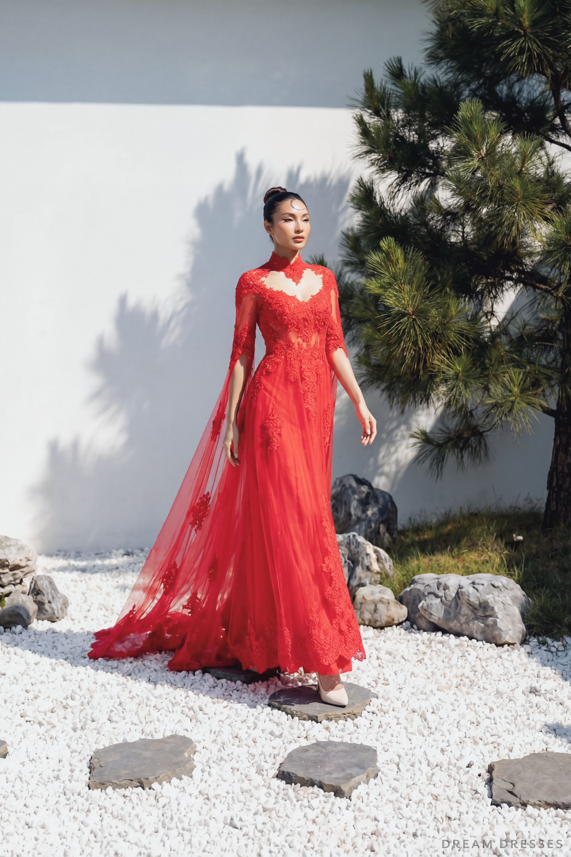 Red Bridal Ao Dai | Lace Vietnamese Bridal Dress (#HANLYN)