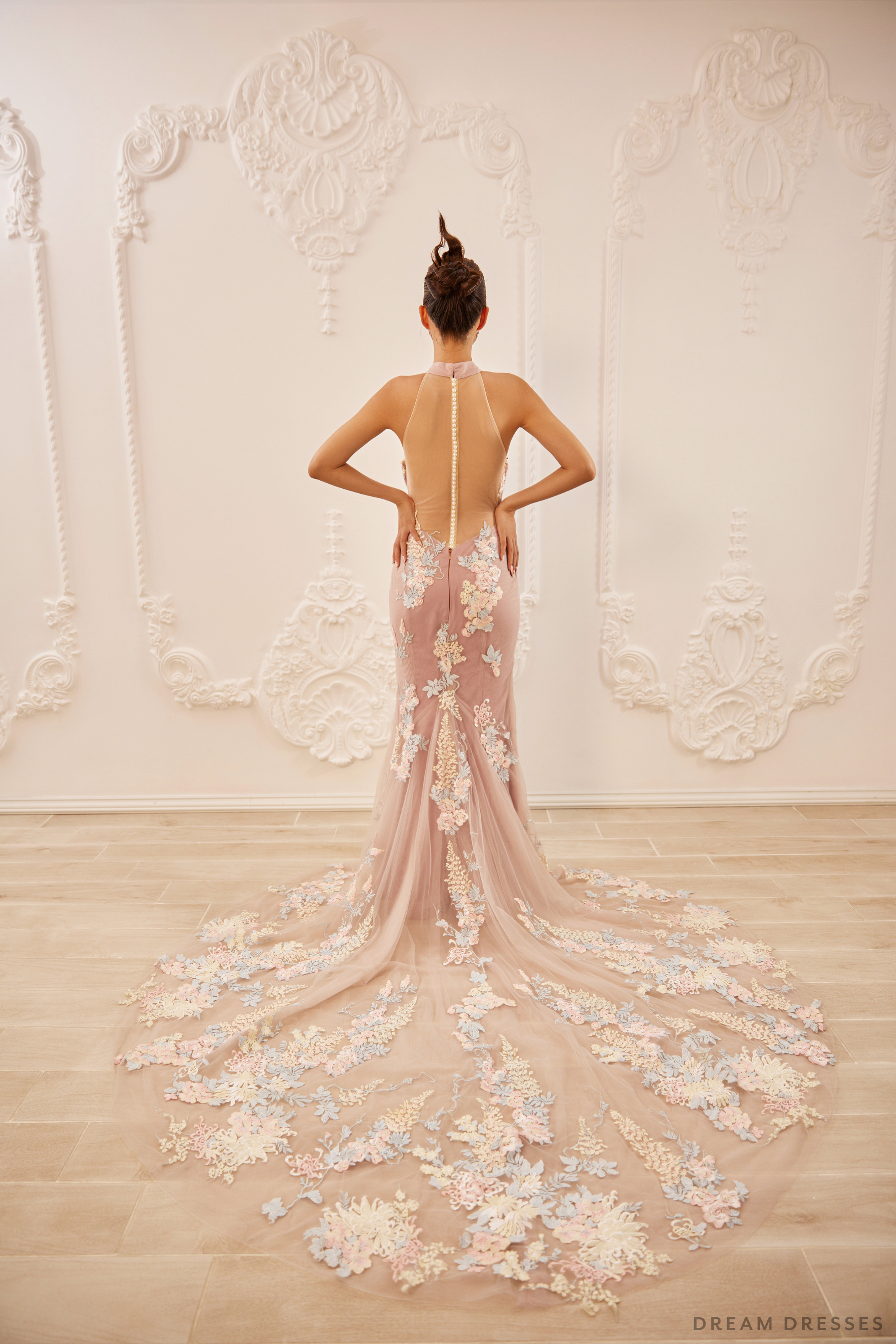 cheongsam wedding dress DreamDress By PMN Keelin Cheongsam Mermaid Trumpet Wedding Dress Gown Mandarin Collar Illusion Back Couture Lace Chapel