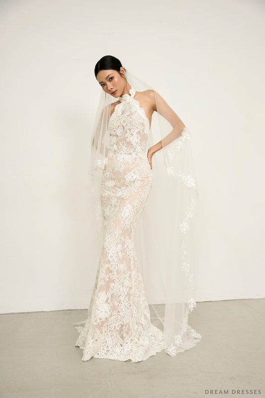 Floral Lace Wedding Veil with Blusher (#HANNA) - Dream Dresses by P.M.N.