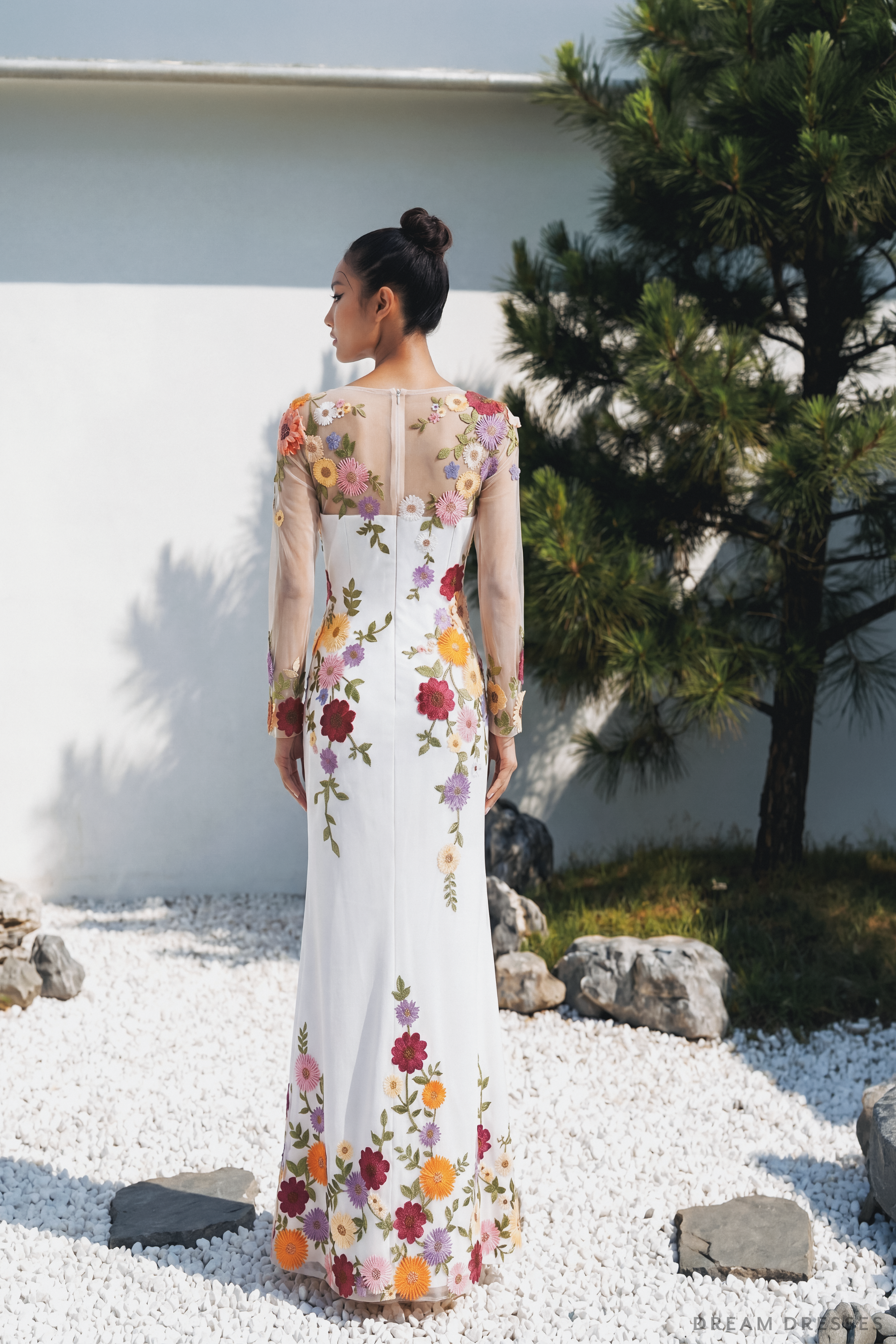 Floral Embroidered Long Sleeve Gown (#YULISA)