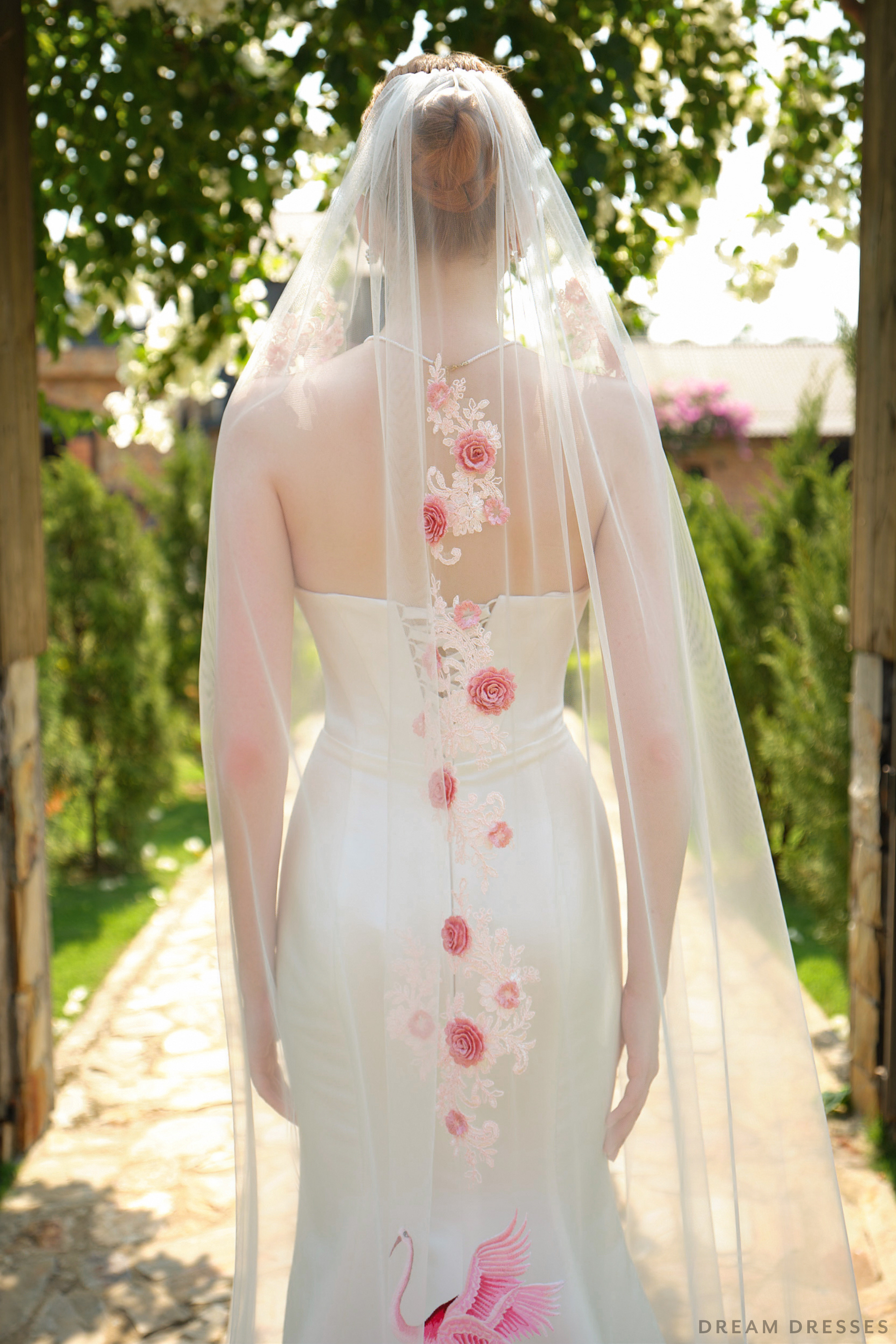 Handmade Wedding Veil with Bird and Floral Embroidery (#STEFAN) - Dream Dresses by P.M.N.