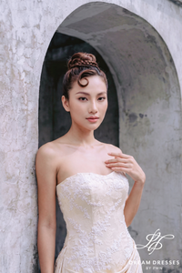 Asian-Inspired Strapless Wedding Dress (#RAN)