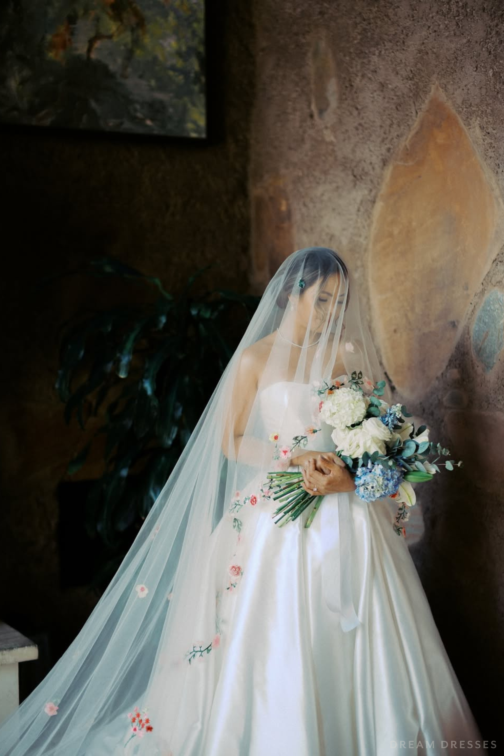 Drop Veil with Colorful Floral Lace (#EMMA)