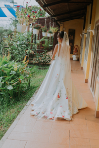 One Tier Colorful Floral Veil (#FLORAL) - Dream Dresses by P.M.N.