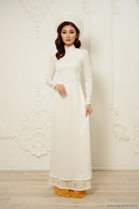 White Bridal Ao Dai | Vietnamese Traditional Bridal Dress (#LIENA) - Dream Dresses by P.M.N.
