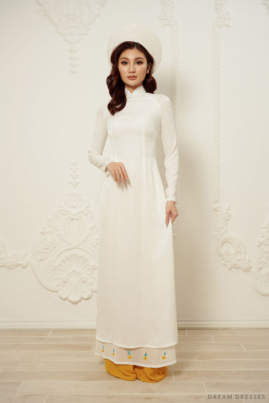 White Bridal Ao Dai | Vietnamese Traditional Bridal Dress (#LIENA) - Dream Dresses by P.M.N.