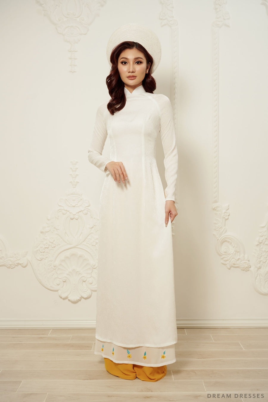 White Bridal Ao Dai | Vietnamese Traditional Bridal Dress (#LIENA) - Dream Dresses by P.M.N.