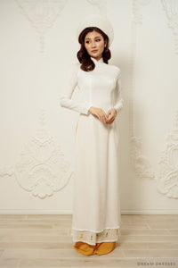 White Bridal Ao Dai | Vietnamese Traditional Bridal Dress (#LIENA) - Dream Dresses by P.M.N.