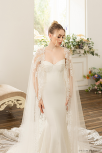 Bridal Cape with Floral Lace (#AXELLE) - Dream Dresses by P.M.N.