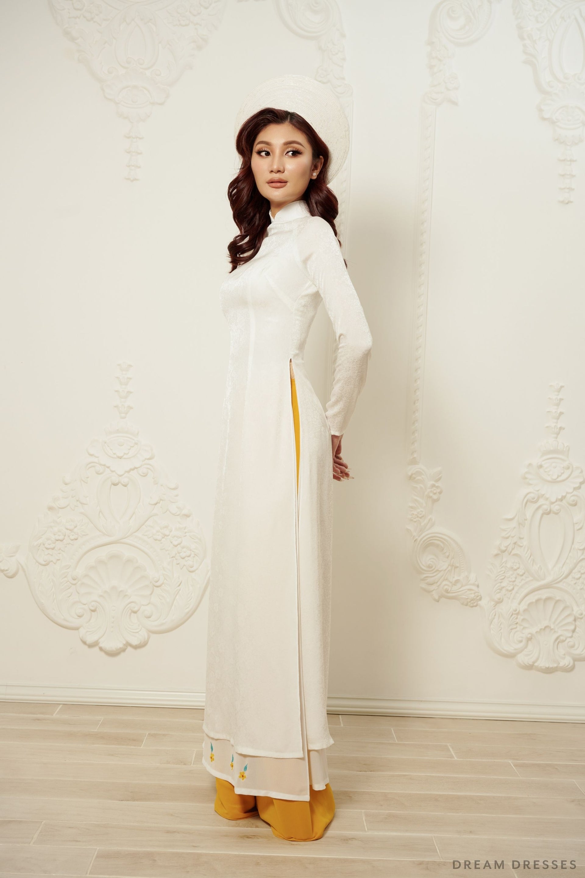 White Bridal Ao Dai | Vietnamese Traditional Bridal Dress (#LIENA) - Dream Dresses by P.M.N.