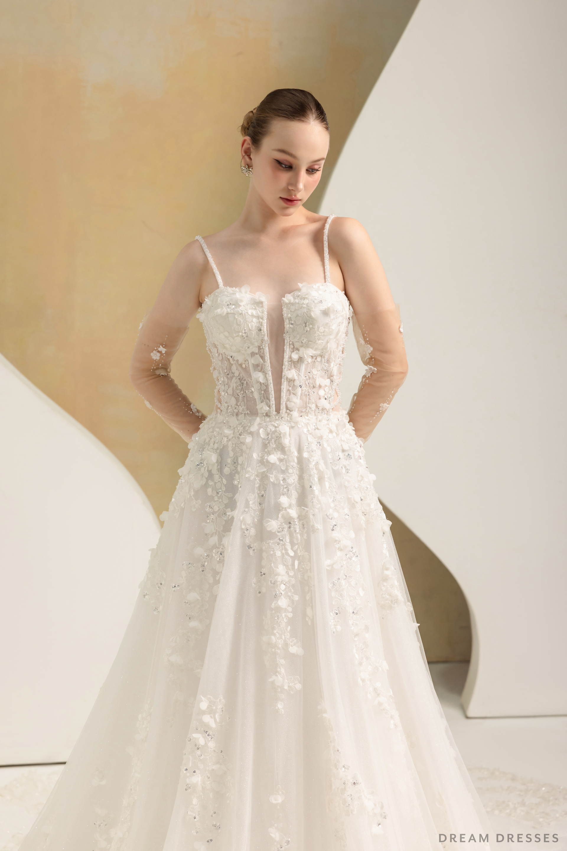 Ball Grown Wedding Dress with Detachable Sleeves (#NADIEN) - Dream Dresses by P.M.N.