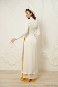 White Bridal Ao Dai | Vietnamese Traditional Bridal Dress (#LIENA) - Dream Dresses by P.M.N.