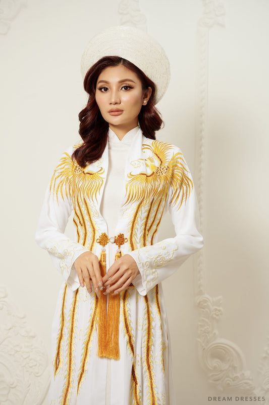 Phoenix Ao Dai OverCoat | Traditional Vietnamese Bridal OverCoat (#LISHAH) - Dream Dresses by P.M.N.