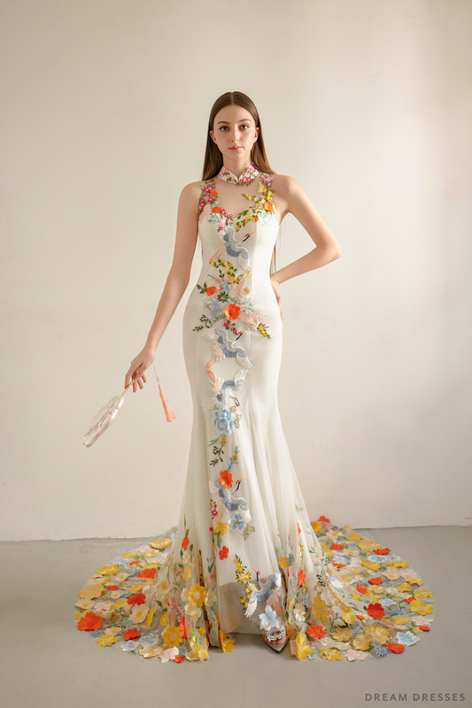 White Bridal Cheongsam | Couture Lace Modern Cheongsam (#HILARY) - Dream Dresses by P.M.N.