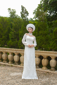 White Bridal Ao Dai | Modern Vietnamese Bridal Dress with French Lace (#MAGNOLIA) - Dream Dresses by P.M.N.