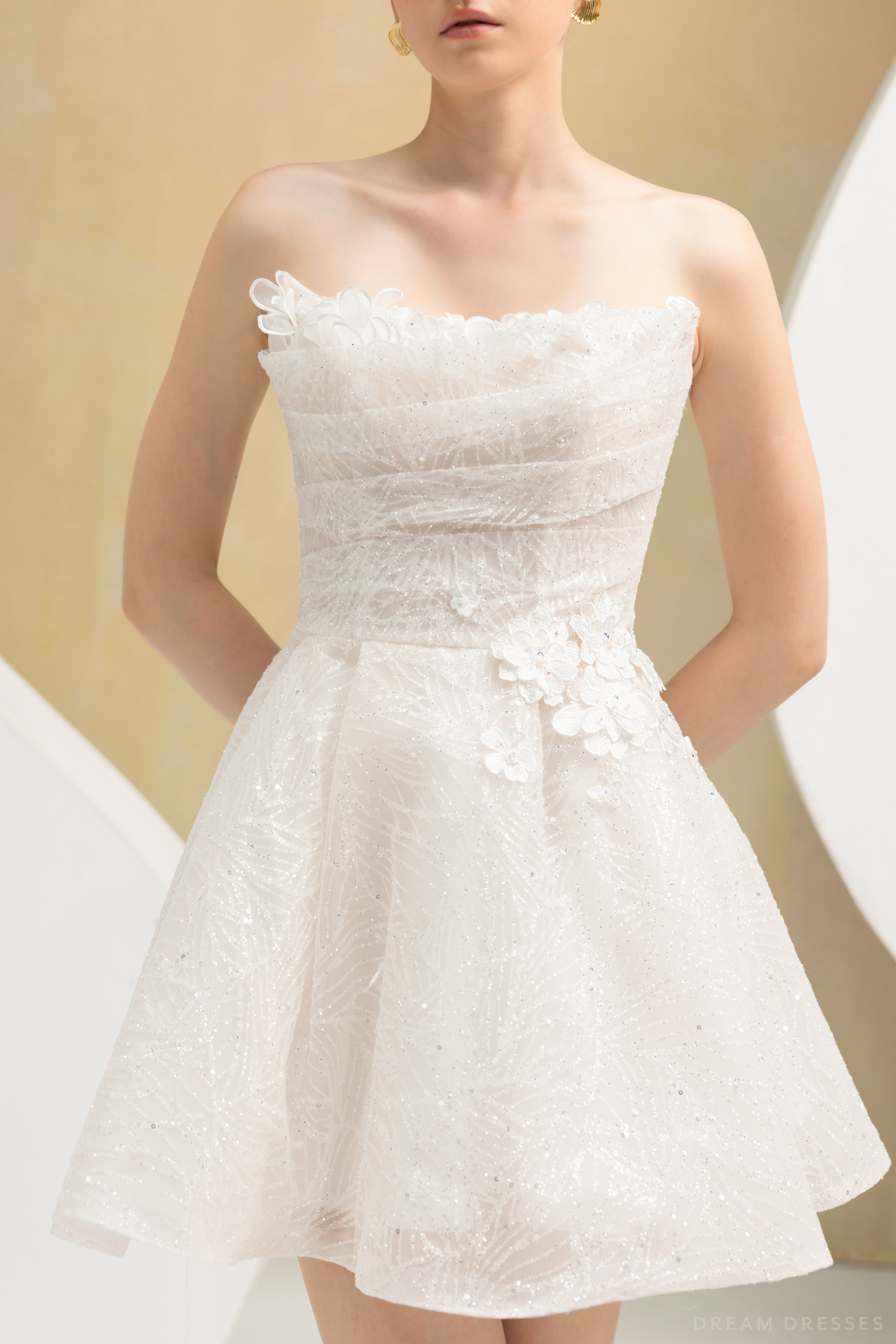 Rehearsal Dinner Dress with Shimmering Fabric (#AURIANE) - Dream Dresses by P.M.N.