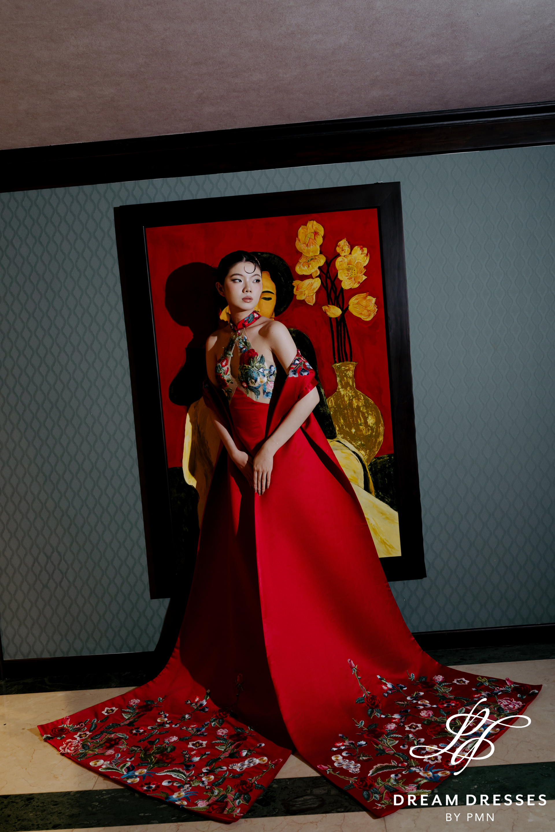 Red A-line Wedding Dress with Colorful Floral Embroidery (#YUYAN)