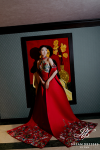 Red A-line Wedding Dress with Colorful Floral Embroidery (#YUYAN)
