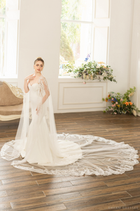 Bridal Cape with Floral Lace (#AXELLE) - Dream Dresses by P.M.N.