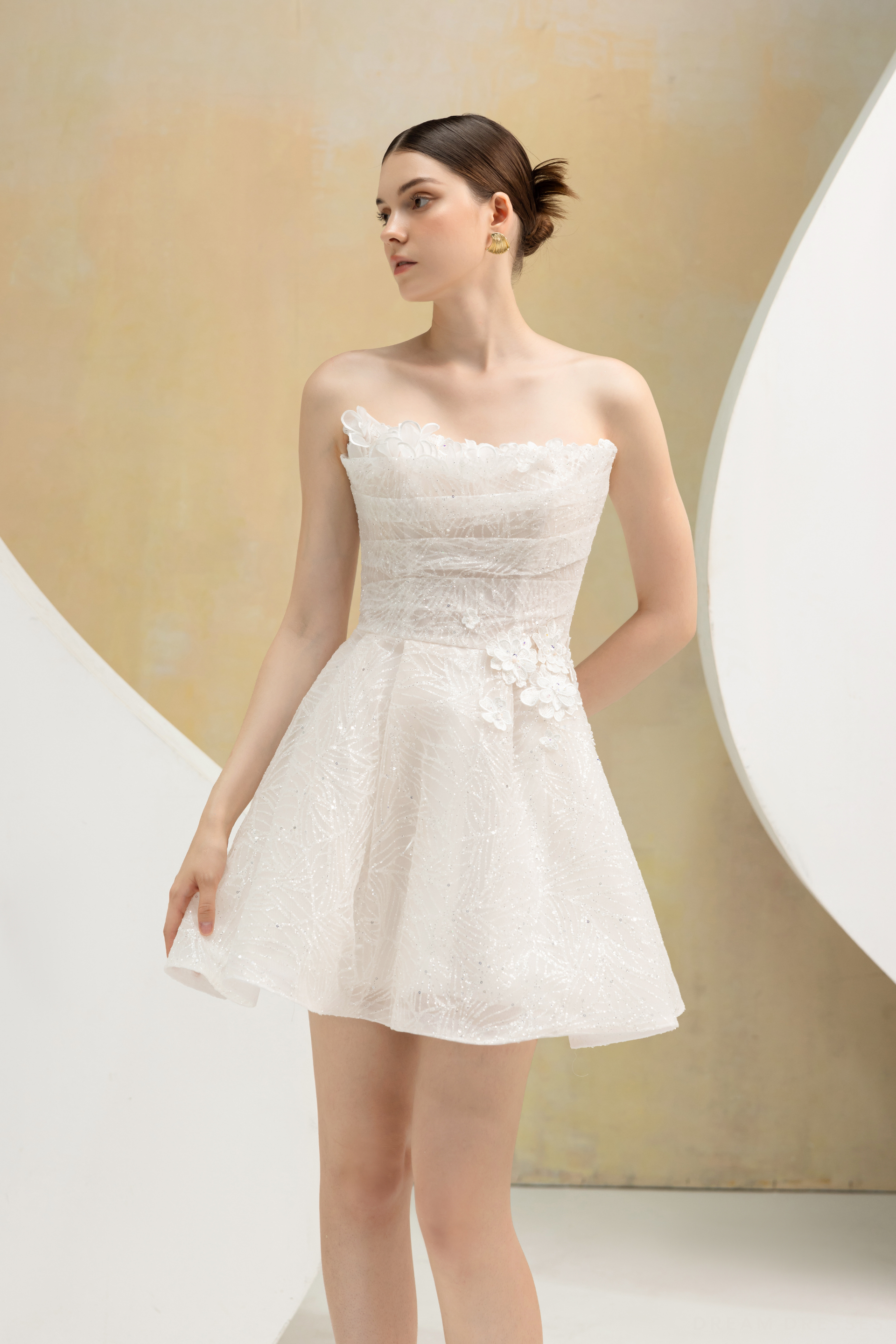 Rehearsal Dinner Dress with Shimmering Fabric (#AURIANE) - Dream Dresses by P.M.N.