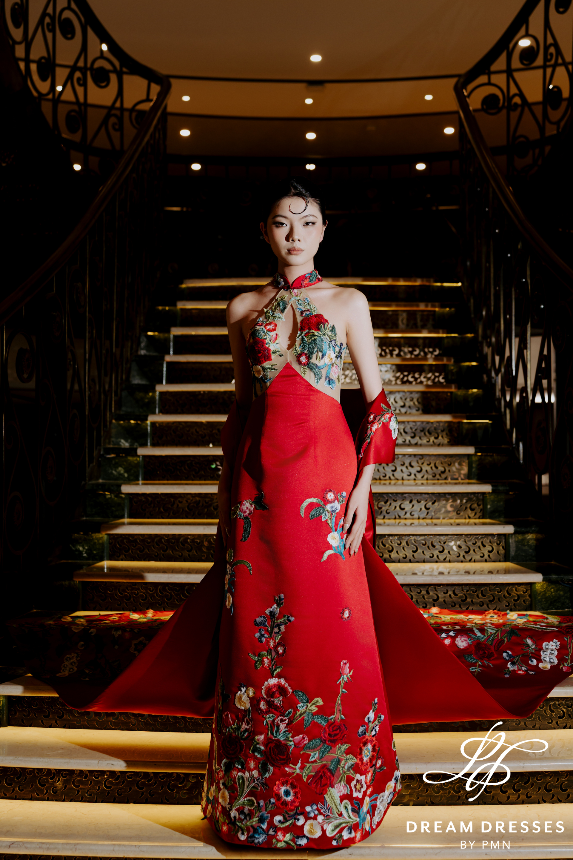 Red A-line Wedding Dress with Colorful Floral Embroidery (#YUYAN)