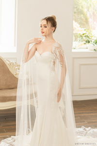 Bridal Cape with Floral Lace (#AXELLE) - Dream Dresses by P.M.N.