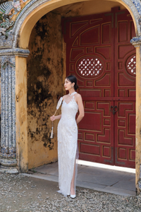 White Bridal Cheongsam | Couture Lace Modern Cheongsam (#JULIA) - Dream Dresses by P.M.N.