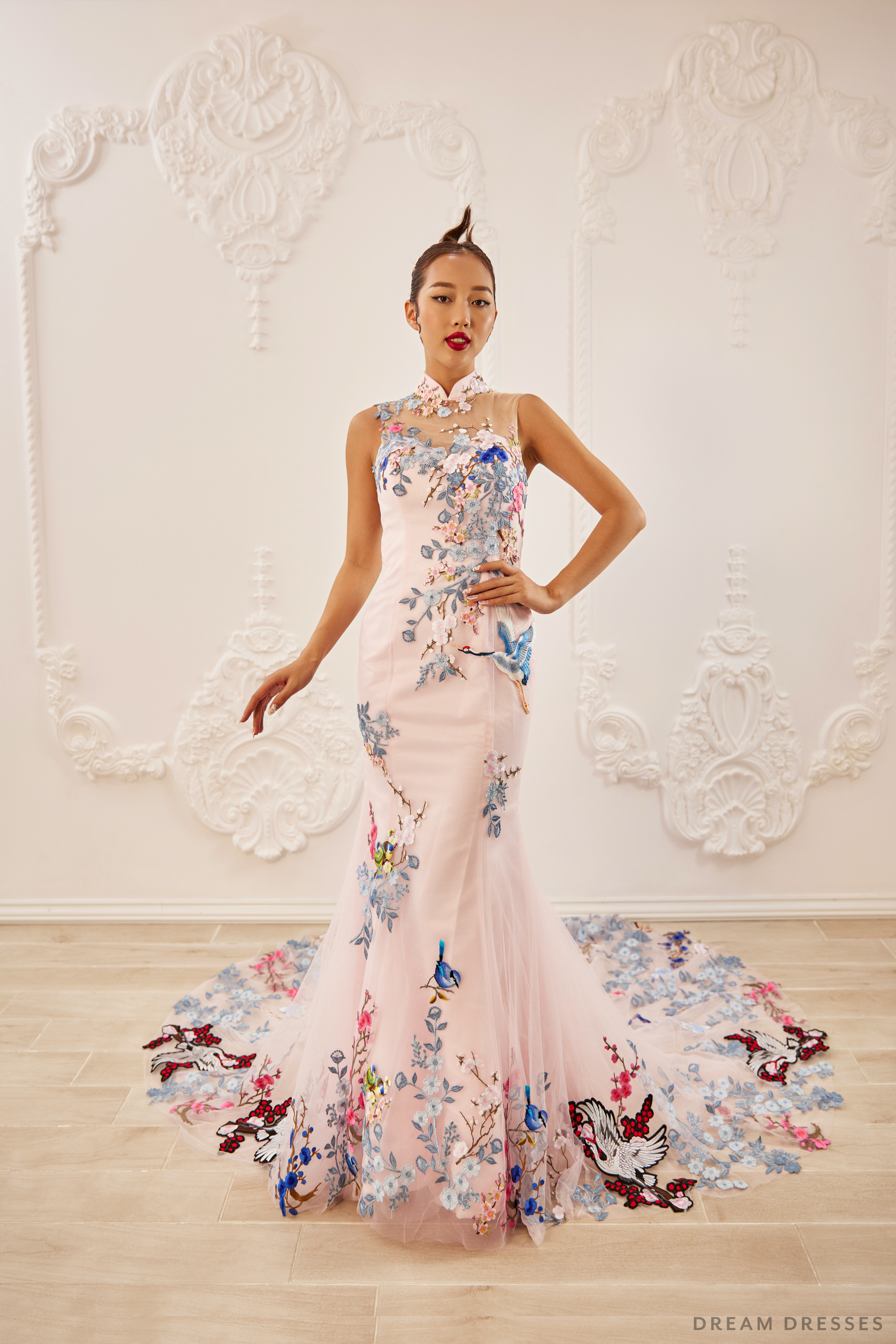 Pink Bridal Cheongsam | Couture Lace Modern Cheongsam (#LILAN)