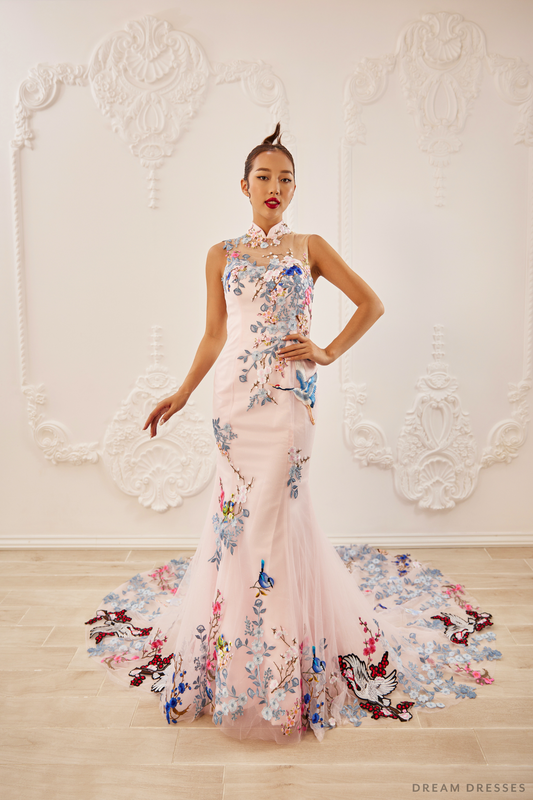 Pink Bridal Cheongsam | Couture Lace Modern Cheongsam (#LILAN) - Dream Dresses by P.M.N.