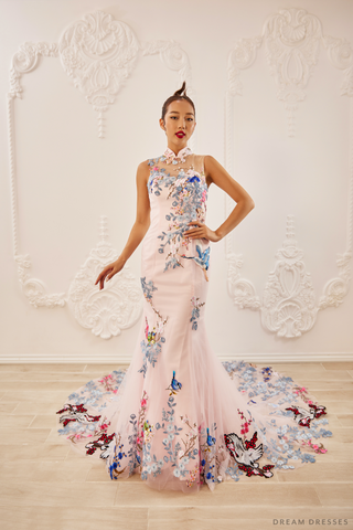 Pink Bridal Cheongsam | Couture Lace Modern Cheongsam (#LILAN)