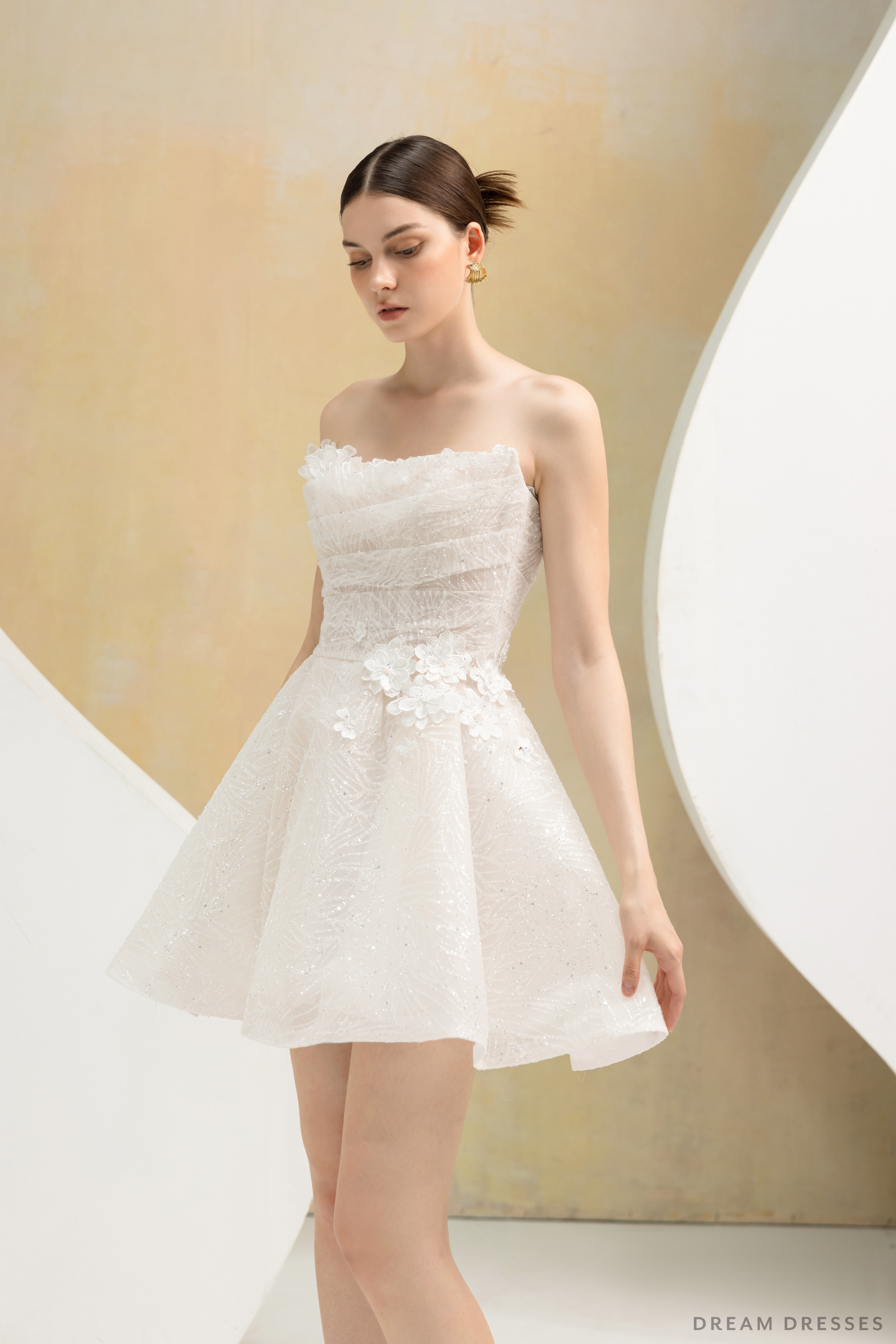 Rehearsal Dinner Dress with Shimmering Fabric (#AURIANE) - Dream Dresses by P.M.N.