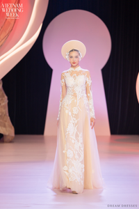 Champagne Bridal Ao Dai | Modern Vietnamese Bridal Dress (#TULIPE) - Dream Dresses by P.M.N.