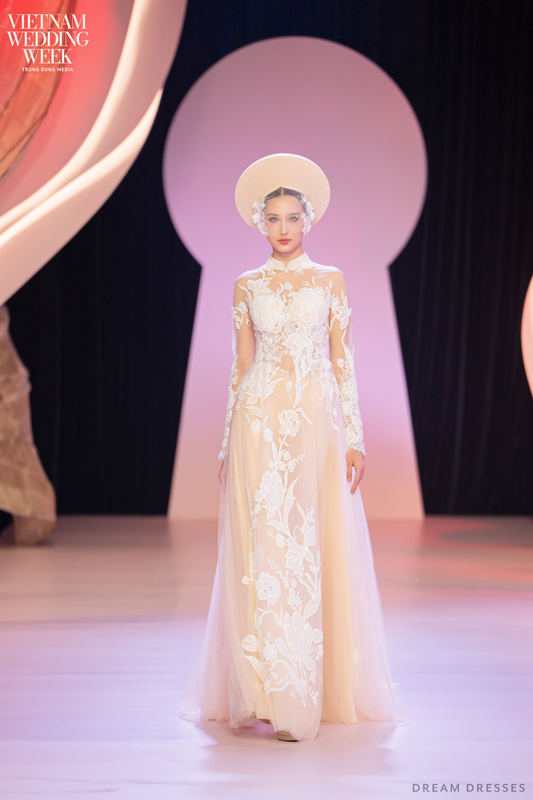 Champagne Bridal Ao Dai | Modern Vietnamese Bridal Dress (#TULIPE) - Dream Dresses by P.M.N.