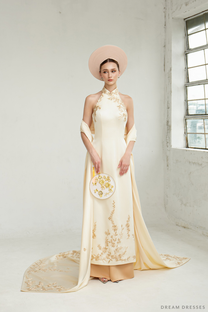 chinese dress ladies Chinese Bridal Ivory White & Gold-Toned Qun Kwa Dress – Oriental Me