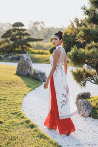 Cheongsam-Inspired Ao Dai | Ivory Silk Ao Dai with Embroidery (#YUE) - Dream Dresses by P.M.N.