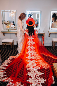 Red and Gold Ao Dai OverCoat | Traditional Vietnamese Bridal OverCoat (#TUEMINH) - Dream Dresses by P.M.N.