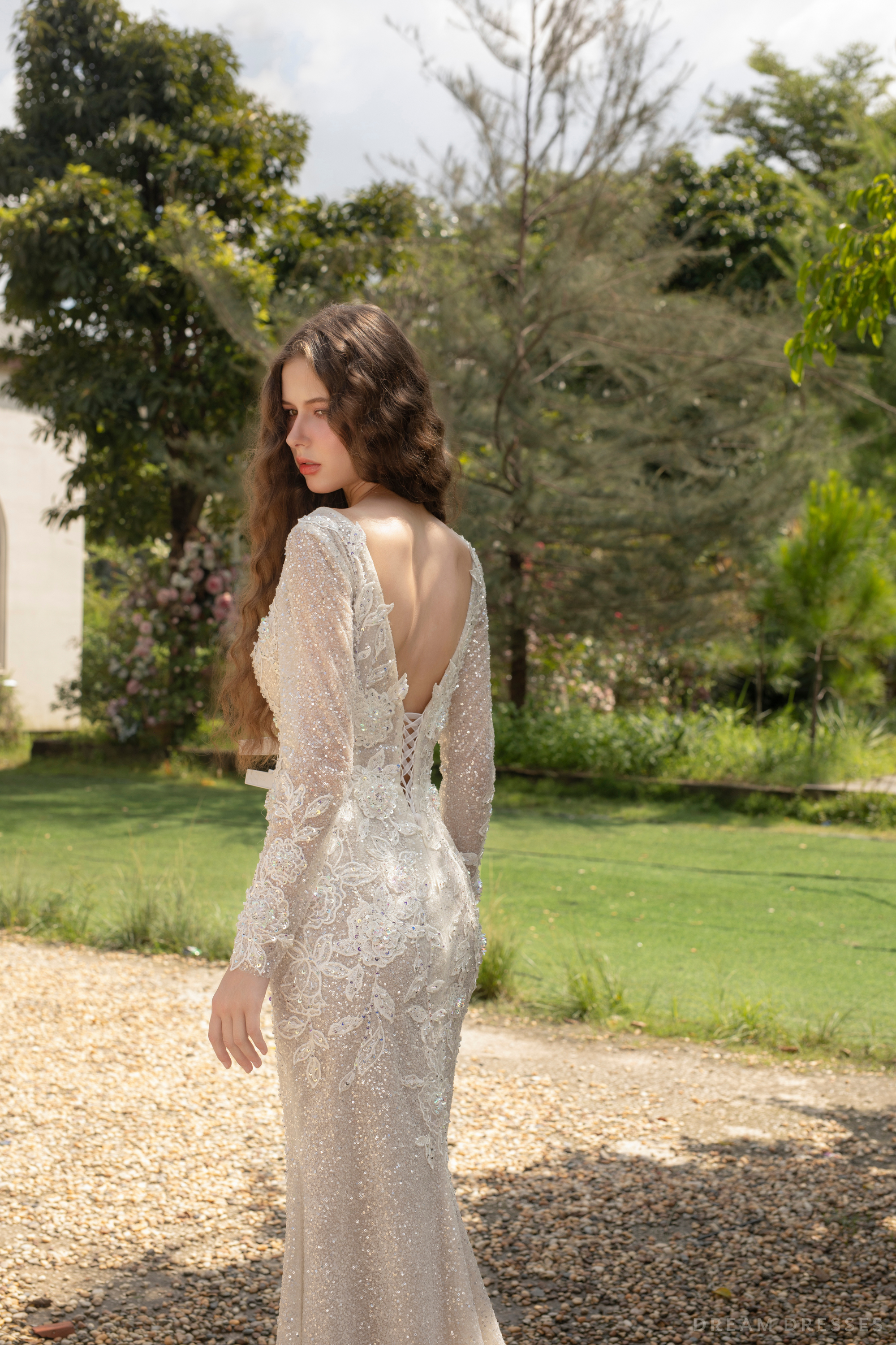 Fit and Flare Bridal Dress with Floral Lace (#JULES)
