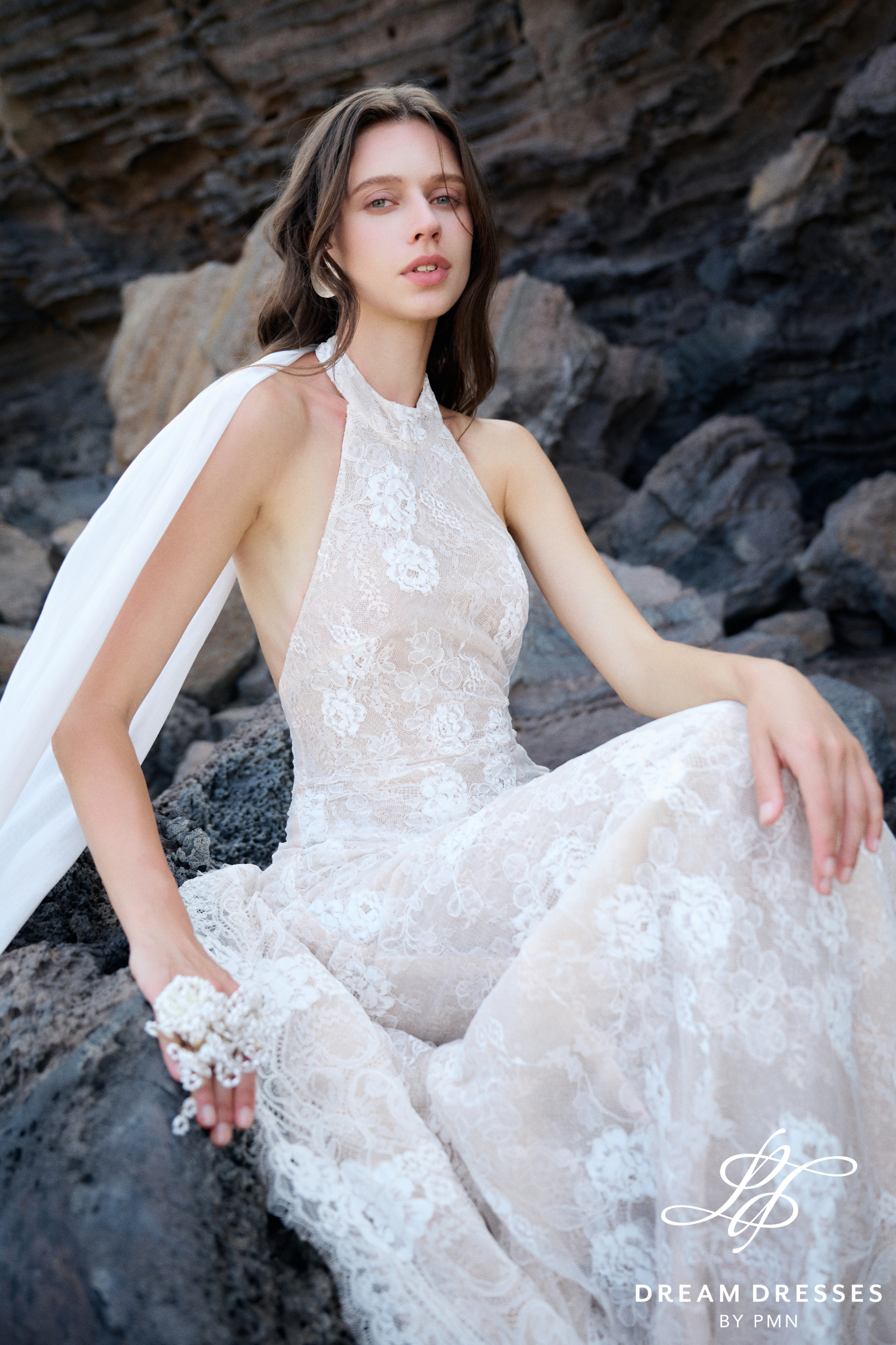 Lace Halter Bridal Gown with Long Scarf (#BREEZE) 2