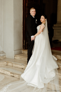Satin Ball Gown Wedding Dress with High Slit  (#KHANHTIEN) - Dream Dresses by P.M.N.