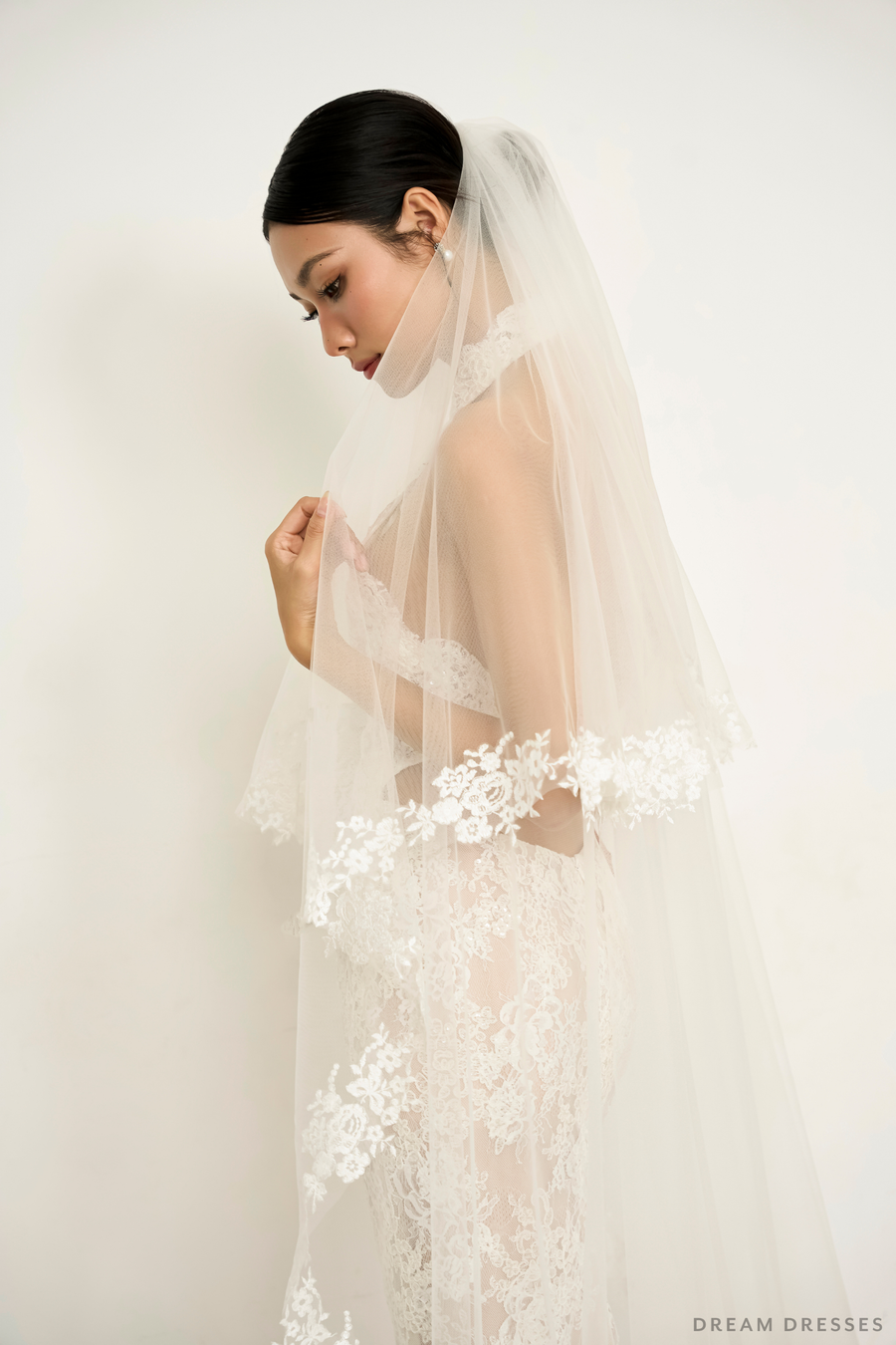 Floral Lace Wedding Veil with Blusher (#HANNA) - Dream Dresses by P.M.N.