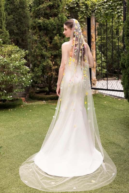 Chapel Veil with 3D Flowers (#MALENA) - Dream Dresses by P.M.N.