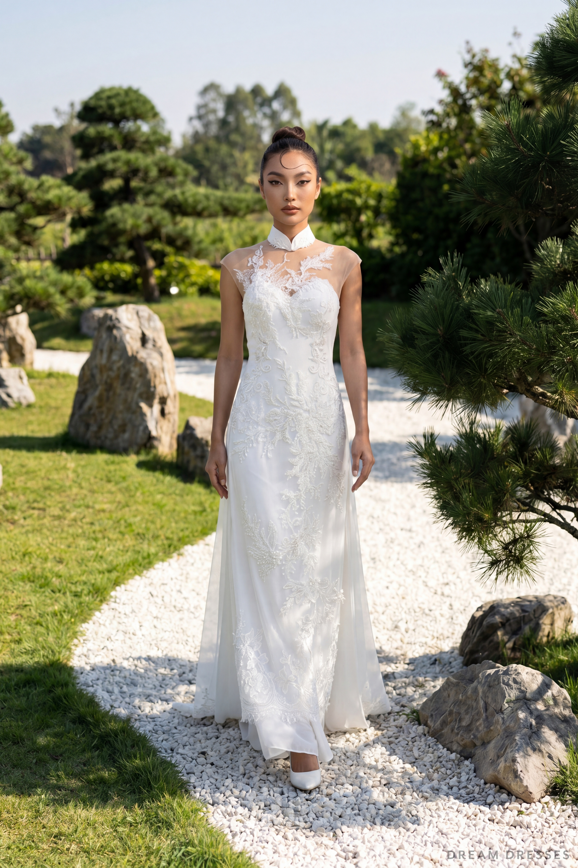 White Bridal Ao Dai | Modern Vietnamese Bridal Dress (#YING) - Dream Dresses by P.M.N.