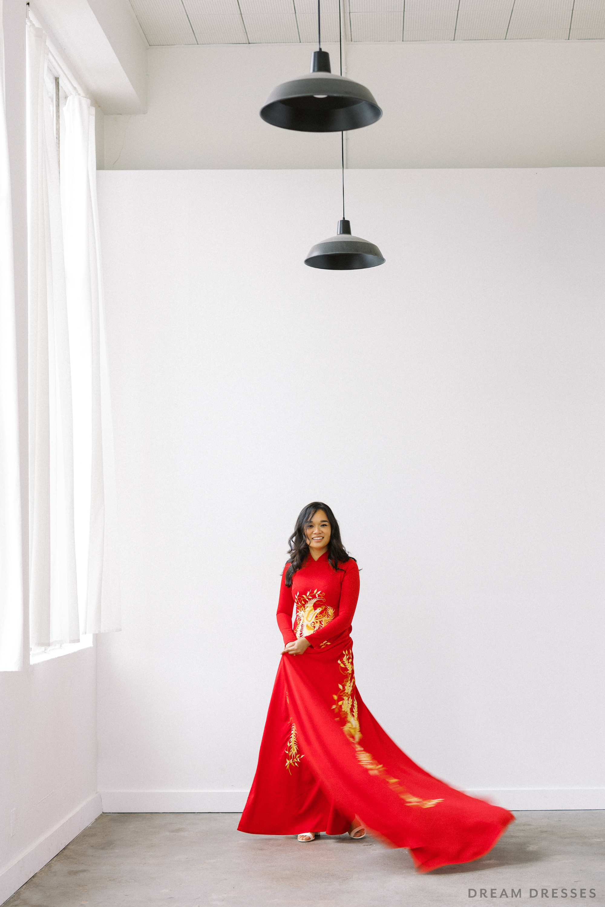 Red Bridal Ao Dai | Vietnamese Traditional Bridal Dress with Phoenix Embroidery (#PING)