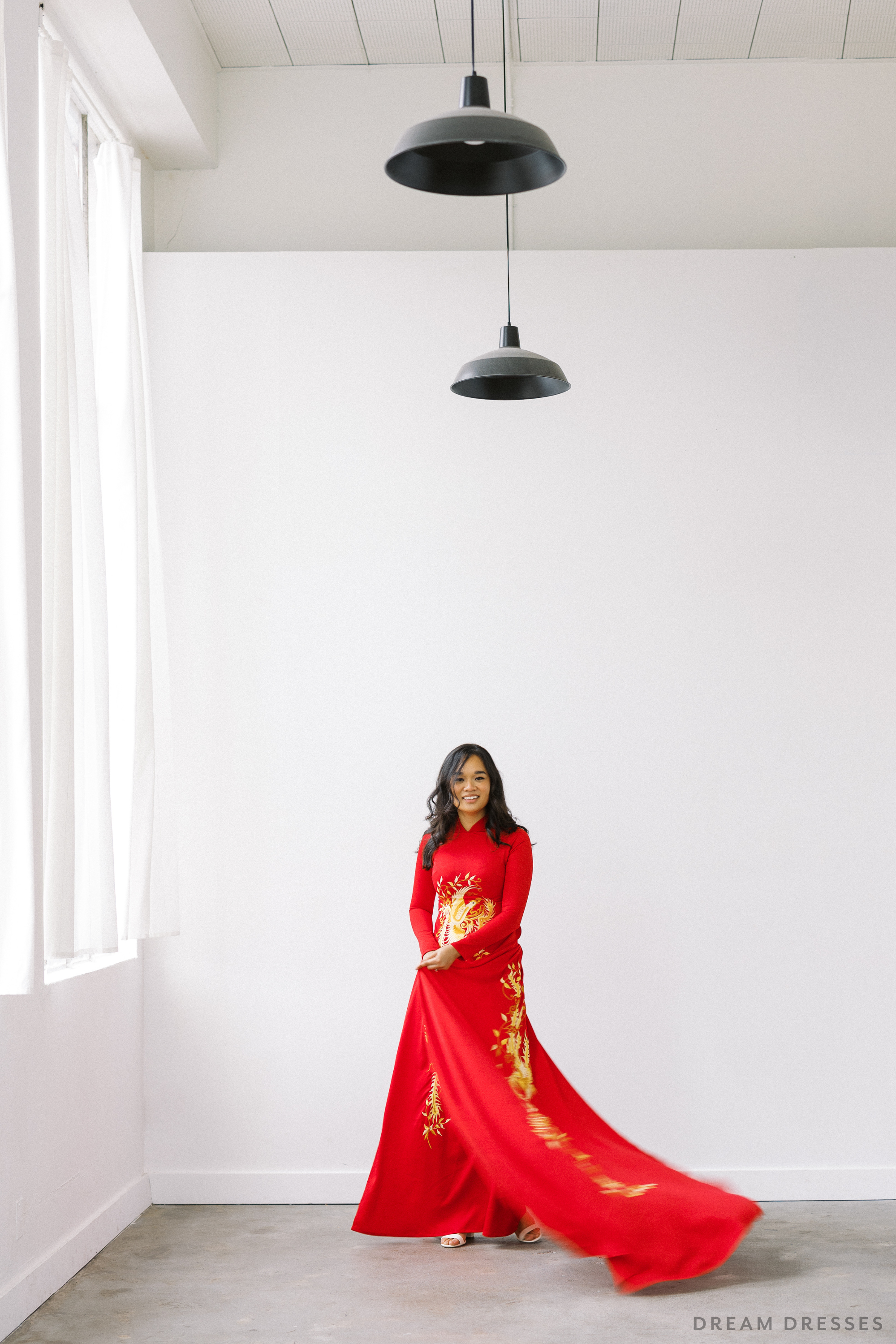 Red Bridal Áo Dài with Phoenix Embroidery Red Bridal Áo Dài with Phoenix Embroidery