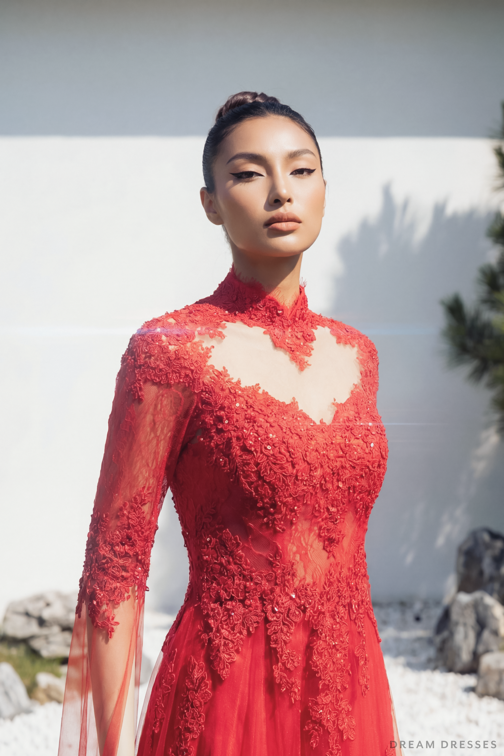 Red Bridal Ao Dai | Lace Vietnamese Bridal Dress (#HANLYN) - Dream Dresses by P.M.N.