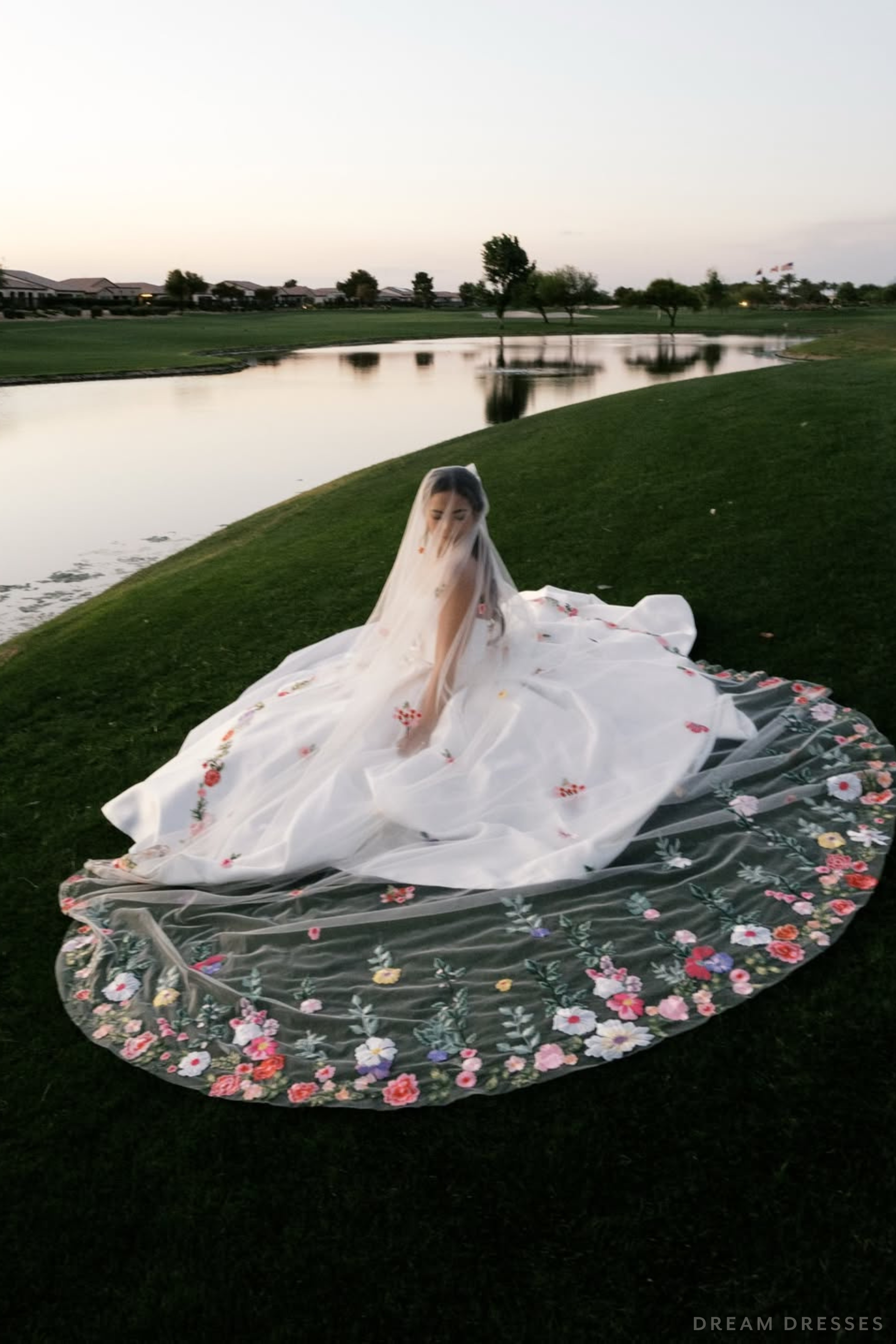 Drop Veil with Colorful Floral Lace (#EMMA) - Dream Dresses by P.M.N.