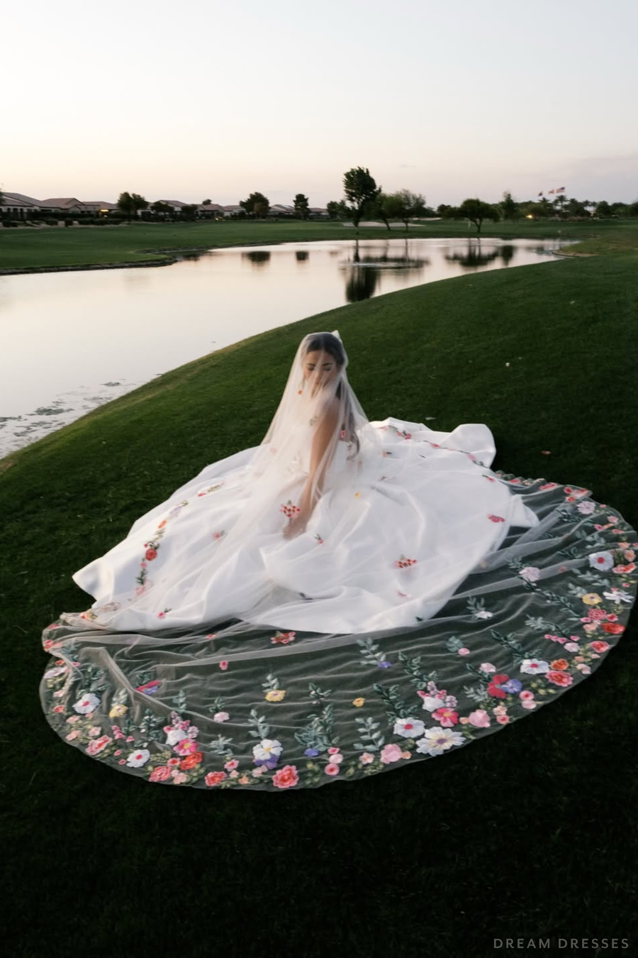 Drop Veil with Colorful Floral Lace (#EMMA) - Dream Dresses by P.M.N.